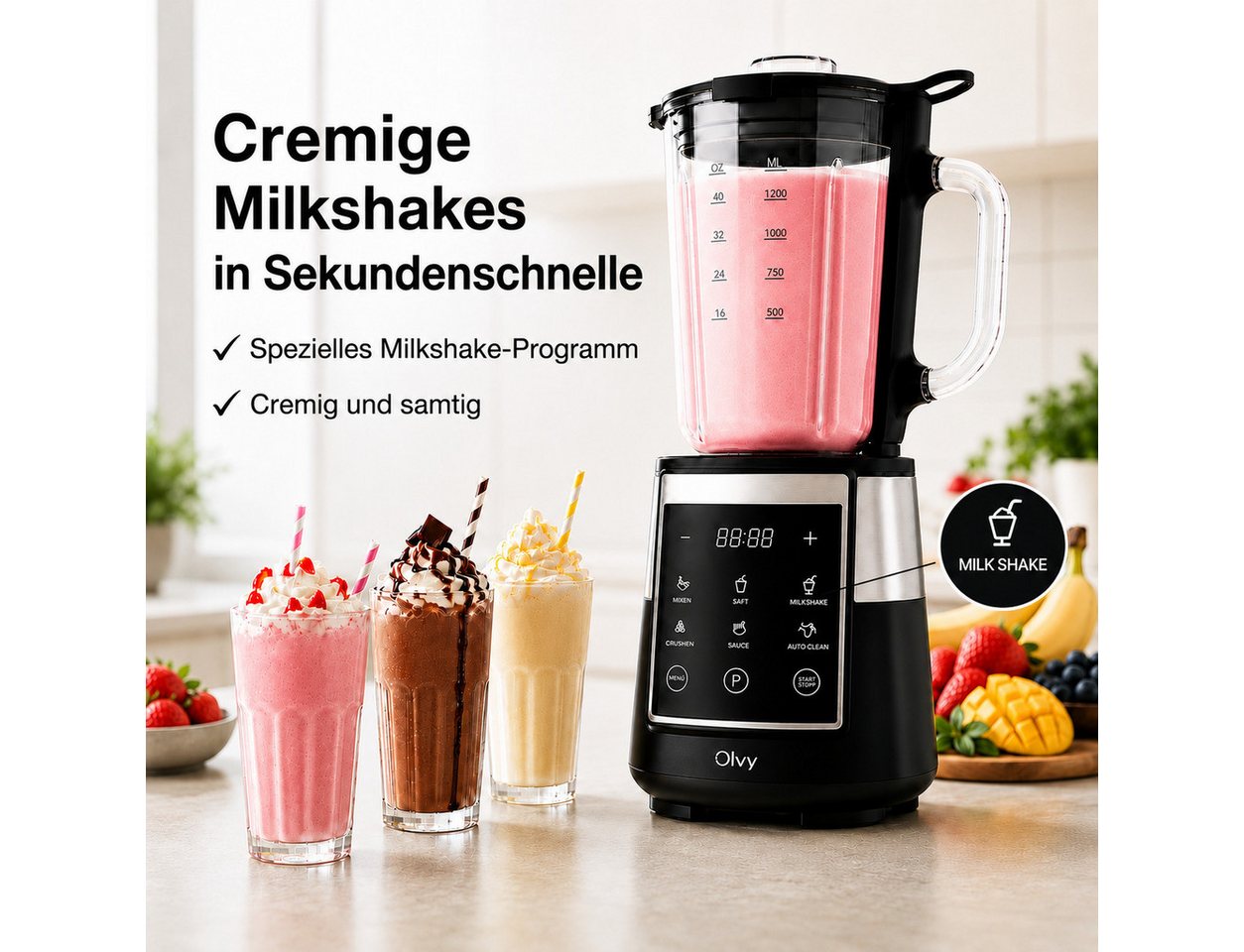 Olvy Standmixer Olvy Standmixer, 1,5 L Glasbehälter mit 600ml Tritan-Becher Bild 5