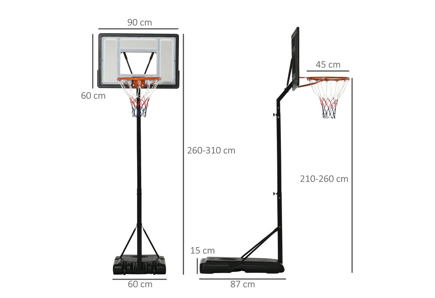 MC Star Basketballkorb höhenverstellbar 260-310cm mit Rollfunktion, stabiler Ständer (für Garten & Sportplatz) Bild 2