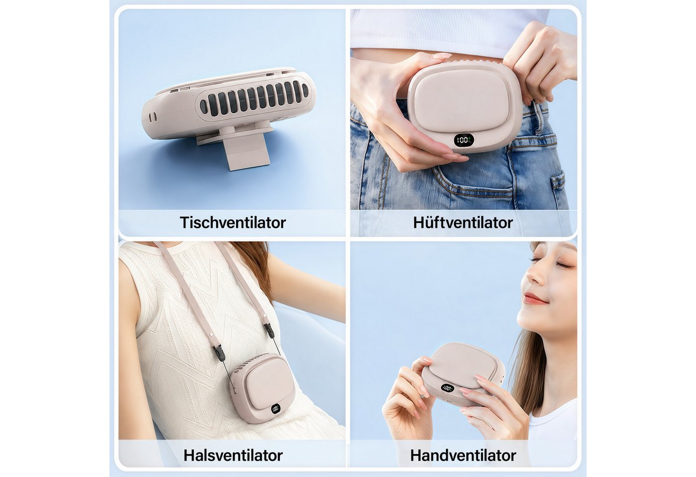 MOPUEA Turboventilator Mini Ventilator 4-in-1 Design, 5 Stufen, LED-Display,10h Halsventilato Bild 2