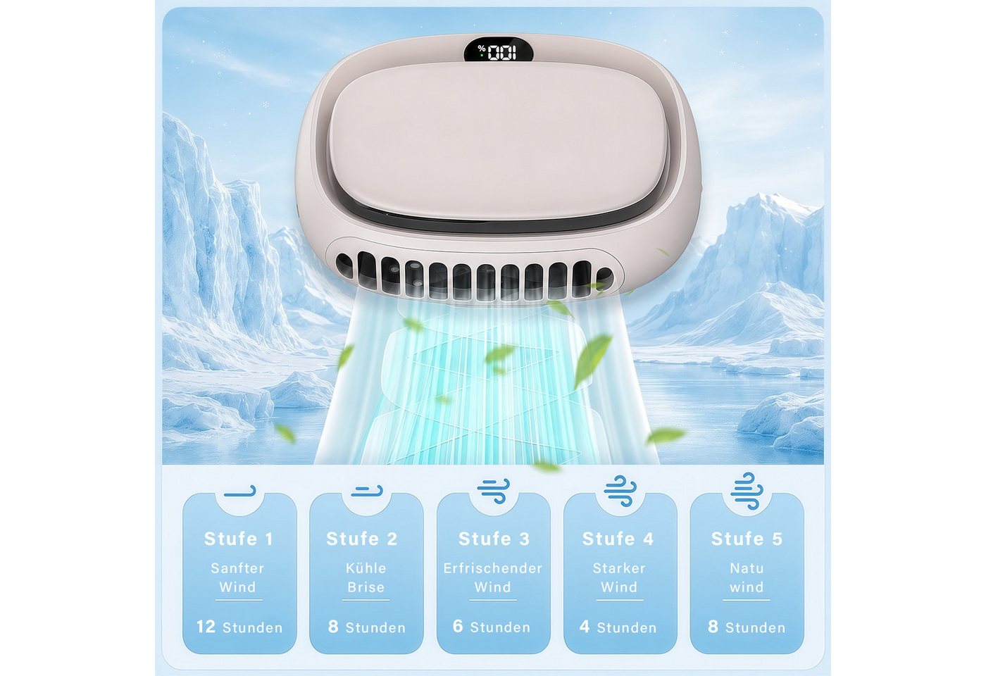 MOPUEA Turboventilator Mini Ventilator 4-in-1 Design, 5 Stufen, LED-Display,10h Halsventilato Bild 5
