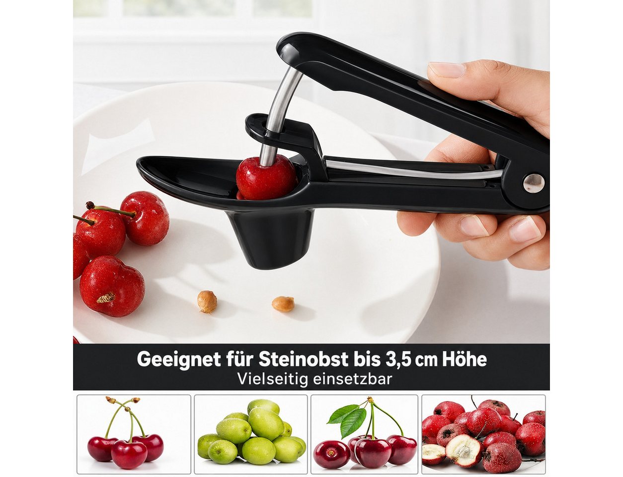 Forrlite Entkerner Kirschentkerner, Kirschkernentferner, Edelstahl Entkerner Kirschen, (Manueller Obstentkerner für Früchte, Tragbar Kirschentkernen Werkzeug), für Obst Pflaumen Oliven Cherries Bild 2