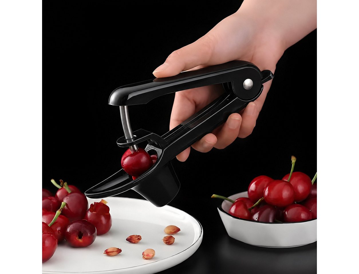 Forrlite Entkerner Kirschentkerner, Kirschkernentferner, Edelstahl Entkerner Kirschen, (Manueller Obstentkerner für Früchte, Tragbar Kirschentkernen Werkzeug), für Obst Pflaumen Oliven Cherries Bild 4
