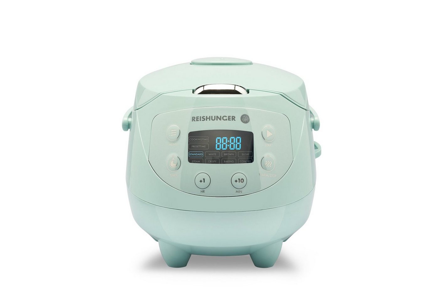 Reishunger Reiskocher Digital Mini – 0,6 L – Multikocher – 8 Programme – Keramikbeschichtung, 350 W, Dämpfeinsatz, Messbecher, Reislöffel, Timer- und Warmhaltefunktion