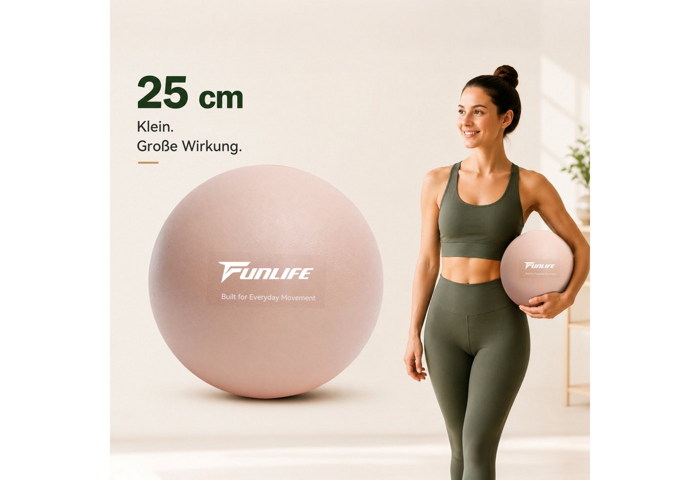 FunLife Pilatesball CORE 25 (Pilatesball-Set, 1 Pilates Ball, Ø 25 cm, 1 Handpumpe, Verschlussstopfen und Zubehör), Griffige Oberfläche, Luftdruck individuell anpassbar Bild 3