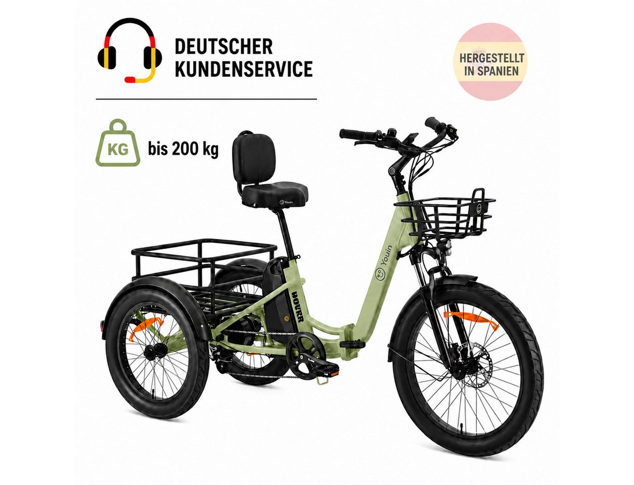PixelPilot E-Bike E-Dreirad Dover Faltbares Elektro-Lastendreirad 250W, bis 100 km Reichweite, 7 Gang, Heckmotor, 749 Wh, 24/20 Zoll Fat Tire, 7-Gang, bis 200 kg Bild 2