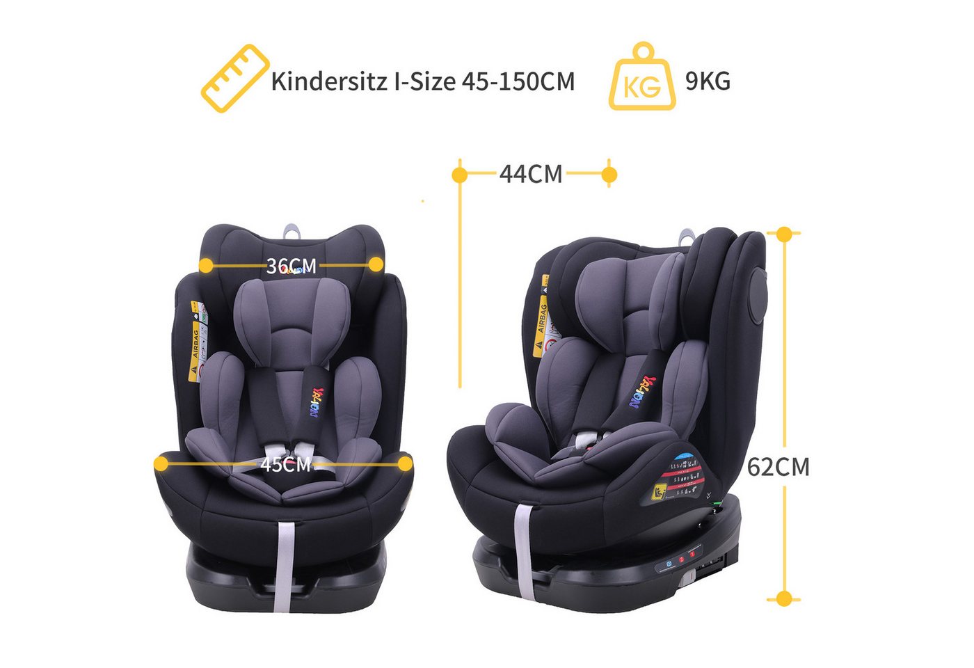 Yalion Autokindersitz Kinder Kinderautositz ISOFIX, i-Size Kindersitzerhöhung ECE R44/04