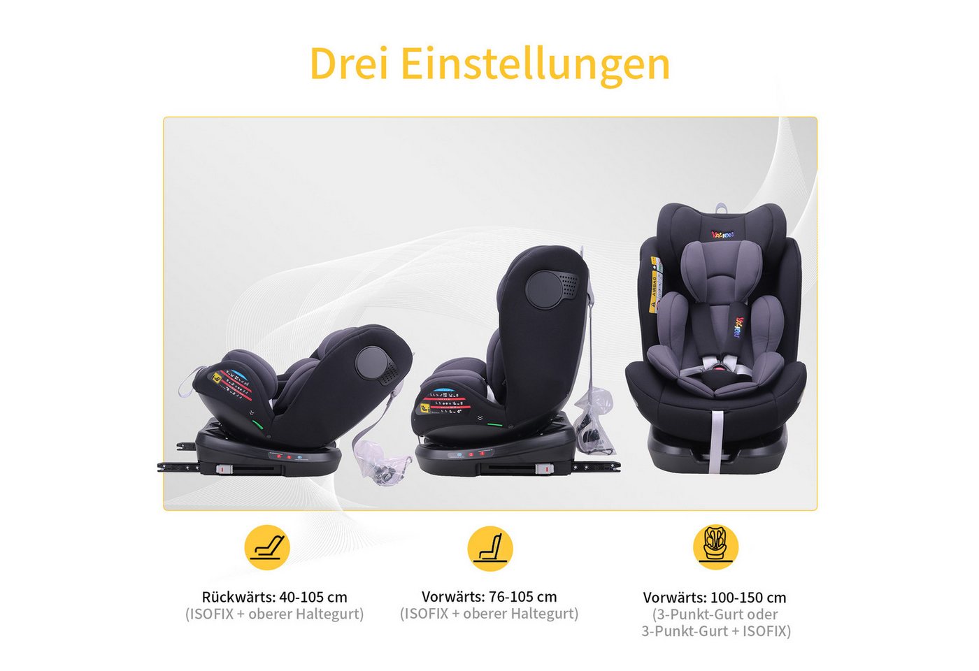 Yalion Autokindersitz Kinder Kinderautositz ISOFIX, i-Size Kindersitzerhöhung ECE R44/04 Bild 3