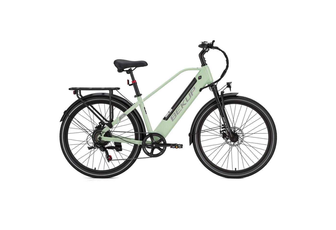 BEKUP E-Bike Cityrad V2 26 Zoll Trekkingrad, 522 Wh Akku, 45 Nm, Herren u. Damen, 7 Gang Shimano Shimano Tourney TZ Schaltwerk, Kettenschaltung, Heckmotor, 522 Wh, (Komplettset, E-Bike inklusive Akku und Ladegerät), Cityrad für Arbeitsweg und Wochenendtouren, bis zu 75 km Reichweite