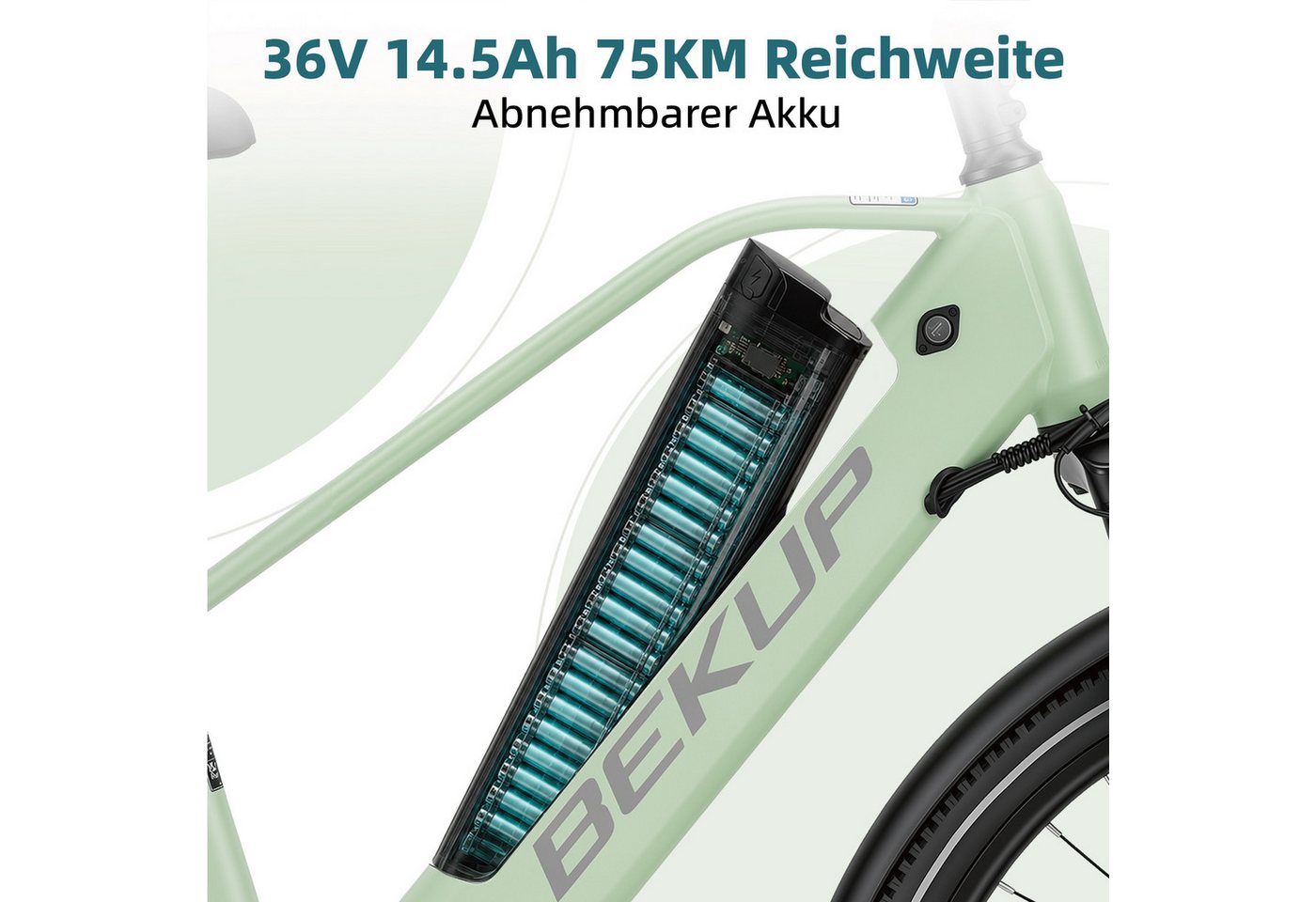 BEKUP E-Bike Cityrad V2 26 Zoll Trekkingrad, 522 Wh Akku, 45 Nm, Herren u. Damen, 7 Gang Shimano Shimano Tourney TZ Schaltwerk, Kettenschaltung, Heckmotor, 522 Wh, (Komplettset, E-Bike inklusive Akku und Ladegerät), Cityrad für Arbeitsweg und Wochenendtouren, bis zu 75 km Reichweite Bild 4