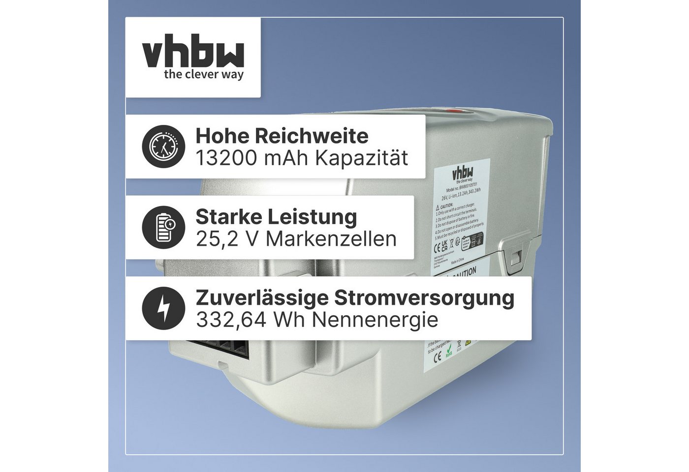 vhbw Akku passend für Kettler i:SY 26-System, Fahrrad (13,2 Ah, 25,2 V, E-Bike Akku Akku Li-Ion 13200 mAh (25,2 V, 1 St), Leistungsfähiger Austausch-Akku für Pedelec, Elektrofahrrad, E-Bike Bild 5