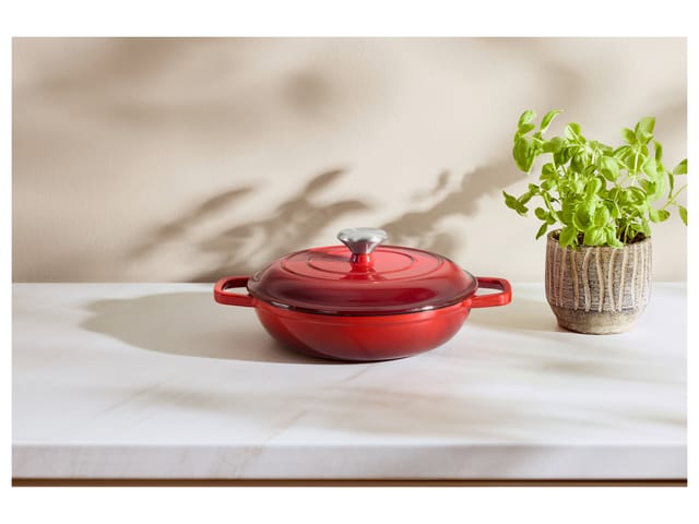 SILVERCREST® Premium-Gusseisenservierpfanne, Ø 25 cm (Rot)