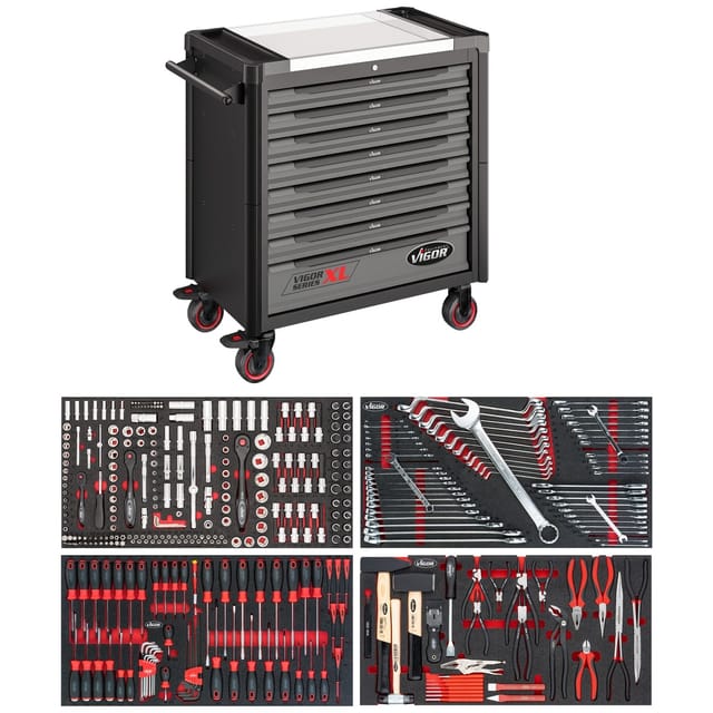 VIGOR 1000 XL Edelstahl inklusive Sortiment 374-teilig V4481-X/375 ∙ Gesamtlänge: 907 mm ∙ Anzahl Werkzeuge: 375