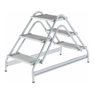 MUNK Aluminium-Arbeitspodest beidseitig begehbar Stahl-Gitterrost 2 x 3 Stufen
