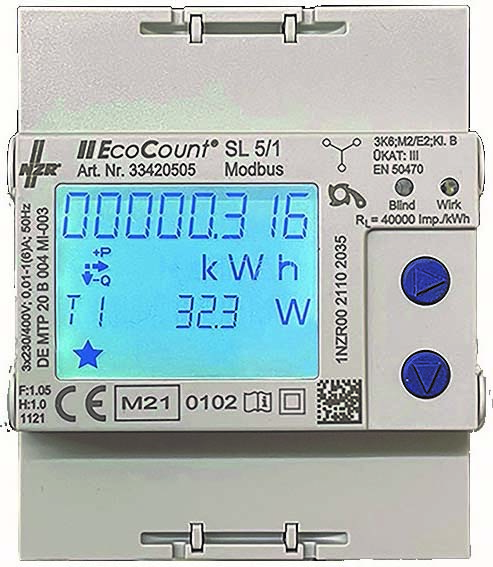 NZR Elektr.Hutschienenzähler 5//1A S0, MID EcoCount SL#33420205