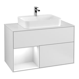 V&B Waschtischunterschrank Wandbeleuchtung Finion 100, Pl w m, Rg l glo wh. Lac, wh. m Lac