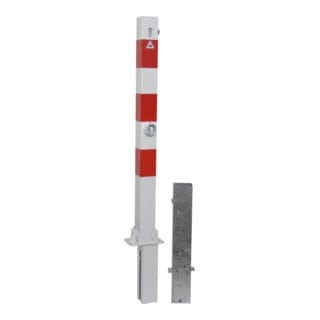 Schake Absperrpfosten Typ 4701FUHB, 70x70mm, umlegbar, herausnehmbar + Dreikantverschluß, weiß / rot