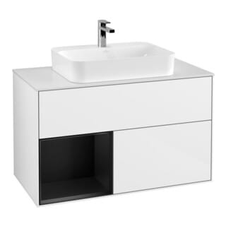 V&B Waschtischunterschrank Wandbeleuchtung Finion 100, Pl w m, Rg l bla m Lac, glo wh. Lac