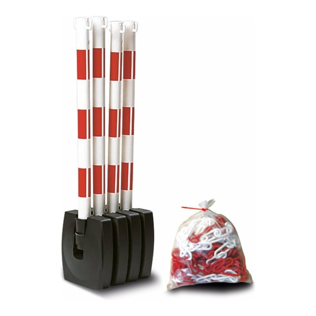 Moravia Kettenständer Set klappbar rot/weiß 4 Pfosten 50 x 900 mm + 10 m Kette 4 Stk.