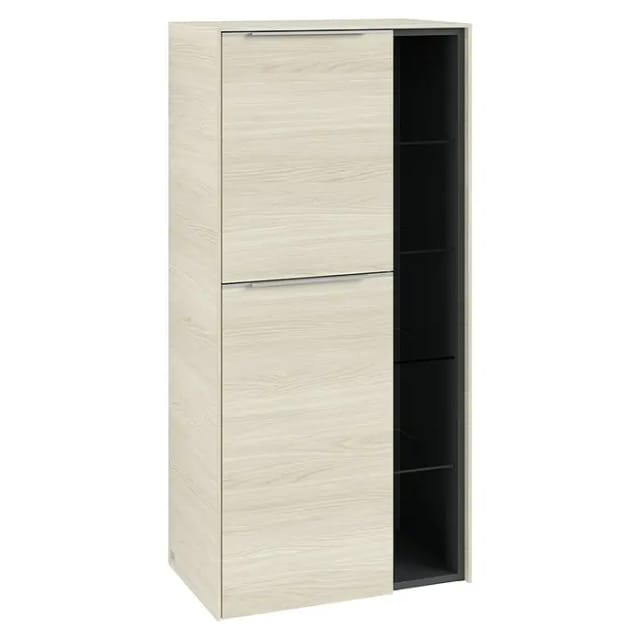 V&B Mittelschrank Subway 3.0 57,4x120x36,2cm, Sch L/Gr Alu gl, wh. Oa