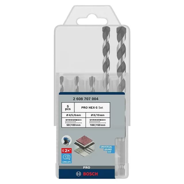 Bosch PRO HEX-5 Bohrer-Set, 4x100, 5x100, 6x100, 8x150, 10x150 mm, 5-tlg.