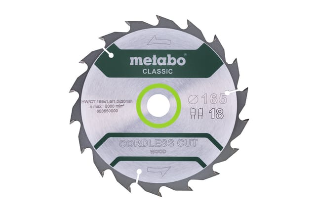 Metabo Sägeblatt "cordless cut wood - classic", 165x1,6/1,0x20 Z18 WZ 20° /B