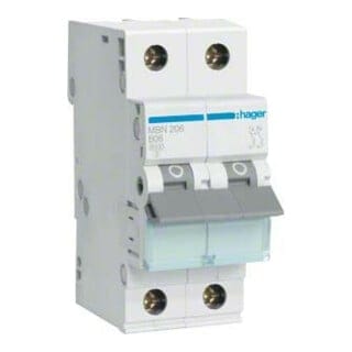 Hager Leitungsschutzschalter 2pol. B-6A, 6kA MBN206