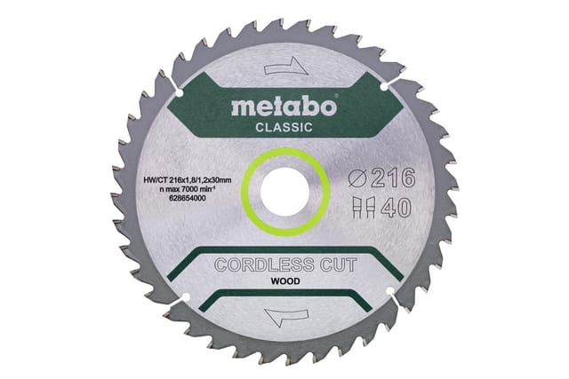 Metabo Sägeblatt "cordless cut wood - classic", 216x1,8/1,2x30 Z40 WZ 5° /B