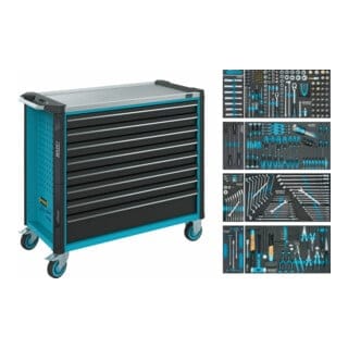 HAZET Werkstattwagen Assistent, flach: 7 x 81 x 870 x 398 mm Schubladen, hoch: 1 x 166 x 870 x 398 mm, Anzahl Werkzeuge: 378
