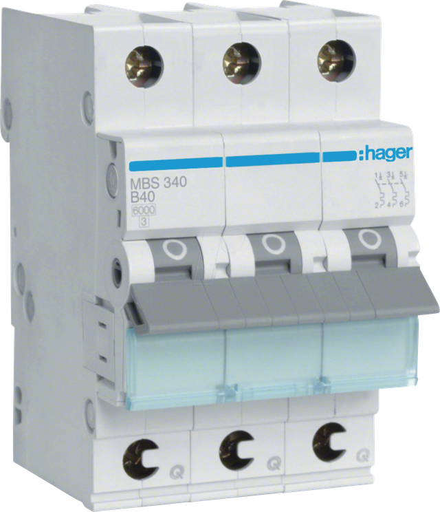 Hager Leitungsschutzschalter 3p. B-40A,6kA,3M QC MBS340