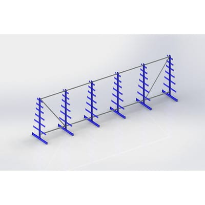 Meta Langgutregal System ATLAS ST doppelseitig 6 Ständer Enzianblau 2000 x 500 x 6750 mm 2 x 500 mm bis 150 mm