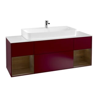 V&B Waschtischunterschrank Wandbeleuchtung Finion 160cm, Regal Walnut Veneer, Peony Matt