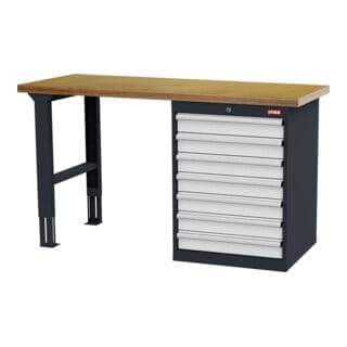 STIER Werkbank BxTxH 1500x600x860 mm mit 1 Schrankgehäuse der Breite 600 mm RAL 7016 / RAL 7035