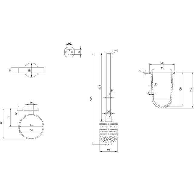 V&B WC-Bürstengarnitur Elements Tender 94x353x118mm, G sat, m Bürste, b ni. bla