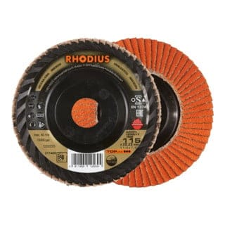 RHODIUS TOPline JUMBO LONGLIFE TRIM Fächerschleifscheibe 115 x 22,23 mm K80