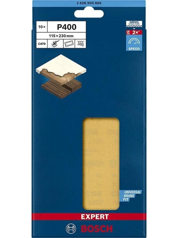 Bosch EXPERT C470 Schleifpapier mit 14 Löcher für Schwingschleifer 115 x 230mm G 400 10-tlg. für Exzenterschleifer