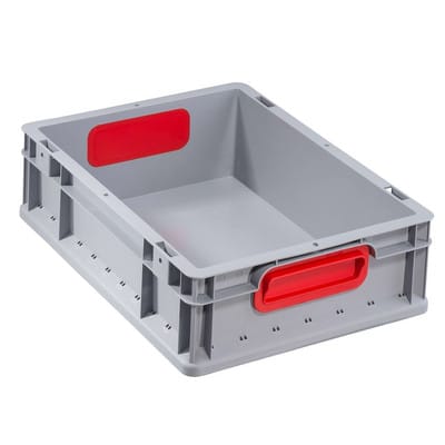 Allit Transportstapelbehälter L400xB300xH120mm grau PP geschlossener Griff rot