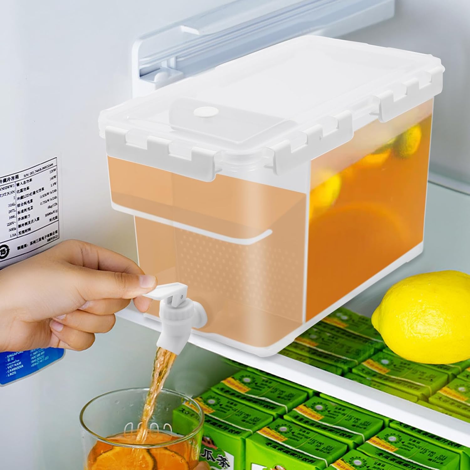 Getränkespender 6l, Wasser Spender Mit Wasserhahn & Filterung Funktion Kunststoff Wasserspender Saftspender Für Kühlschrank (weiß)