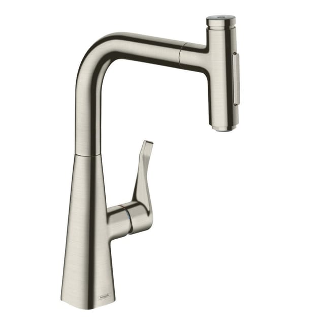 hansgrohe Spültisch-Einhebelmischer 240 Metris Select M71 mit Ausziehbrause, 2jet, Edelstahl-Optik