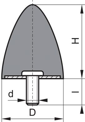 Gummi-Metall-Puffer parabelförmig Typ D D20xH24 M6x18 NR57