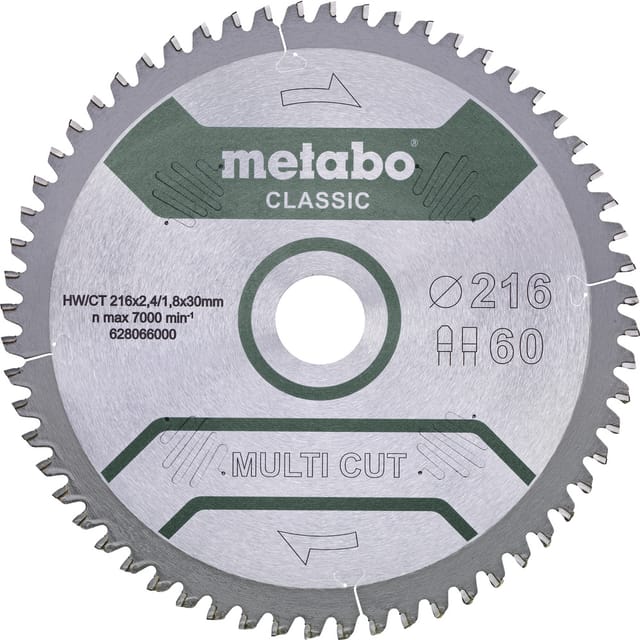Metabo Sägeblatt "multi cut - classic", 216x2,4/1,8x30 Z60 FZ/TZ 5°neg /B
