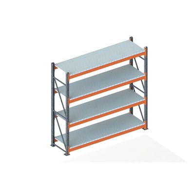 Meta Großfachregal Grundregal 2700 x 2700 x 800 mm verzinkt / rotorange multipal S + Stahlpaneelen