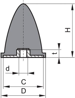 Gummi-Metall-Puffer parabelförmig Typ E D20xH24 M6 NR55