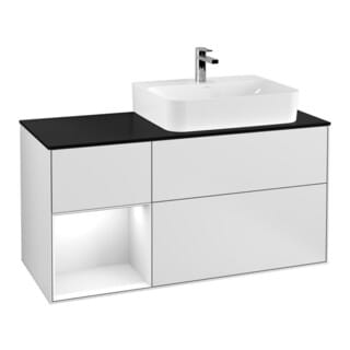 V&B Waschtischunterschrank Abdeckplatte Gl. bla m Finion 120cm, Reg li glo wh. Lac, wh. m lacquer