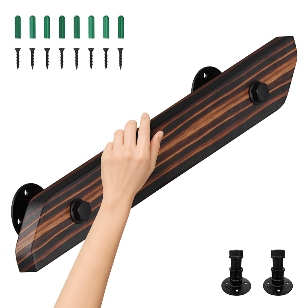 Jiubiaz Handlauf Aus Holz Mit Geländer Flach Braun Lackiert Inklusive Halterungen Und Endkappen Fuer Treppen 150cm