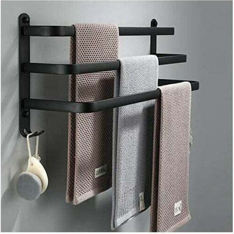 Handtuchhalter Für Bad Und Küche: Schwarzer, Selbstklebender Wandhandtuchhalter Für Dusche Und Küche, Wasserdicht Und Mit Haken Ausgestattet (drei 70 Cm Lange Stangen) - Inhhub