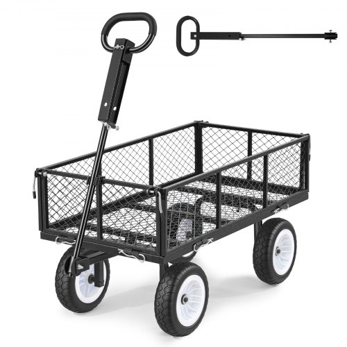 Bollerwagen 408,2 Kg Tragkraft, Gartenwagen Mit Pu-reifen, Transportwagen Mit Verstellbarem Griff, Abnehmbaren Seitenwänden, Handwagen Zur Befestigung An Atv Oder Traktor, Schwarz
