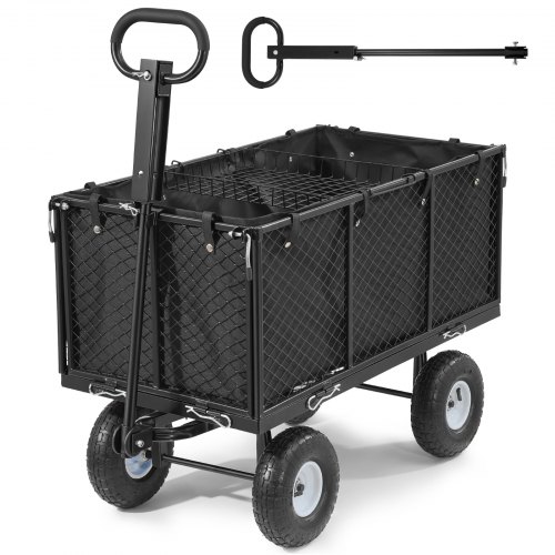 Bollerwagen, 544 Kg, Handwagen, Transportwagen Mit Luftreifen, Verstellbarem Griff, Abnehmbaren Seitenwänden, Strandwagen, Campingwagen, Gartenwagen Zur Befestigung An Atv Oder Traktor, Schwarz