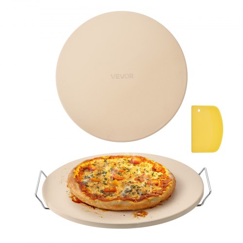 Pizzastein Backstein 406 X 406 Mm, Runder Cordierit-pizzastein, Extra Große Steinplatte Mit Schaber & Ständer, 17 Mm Dick, Hitzebeständig, Für Küchenofen Brotbacken Pizzabacken Grillen