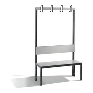 C+P Garderobenbank mit Rückenlehne, Basic Plus, H1650xB1000xT407mm, Gestell Schwarzgrau / Dekor Silbergrau (8060-100)