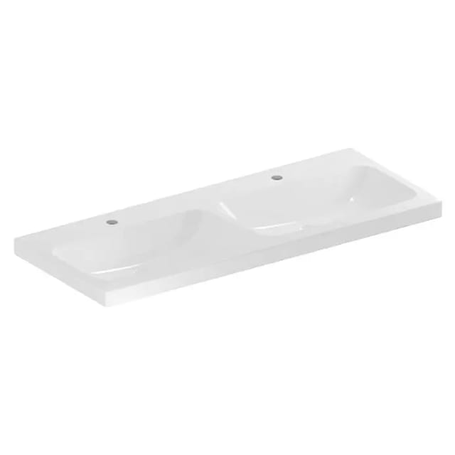 Geberit Doppelwaschtisch iCon 120x48cm, Hahnl. mit., o. Überlauf, weiß